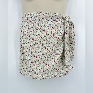Sezane Cream Floral Mini Skirt with Berry & Teal Accents